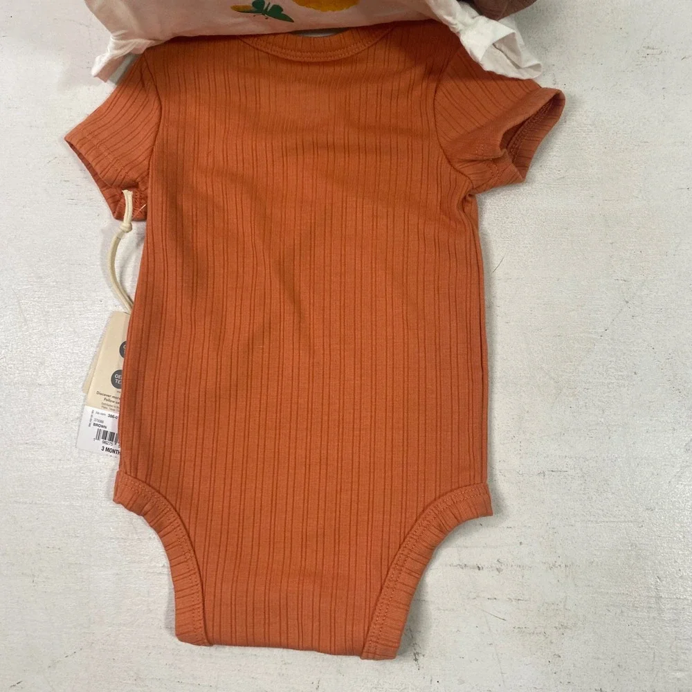 Proudly Baby 3 Pack Bodysuits 3M Rust Brown White Lion Heart NWT OEKO-TEX